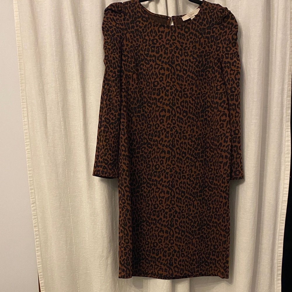 LOFT Animal Print Long Sleeve Dress